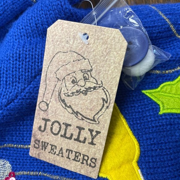 Jolly Sweaters Blue & Red Acrylic Christmas Cardigan XL Holiday Festive - New - Picture 7 of 8